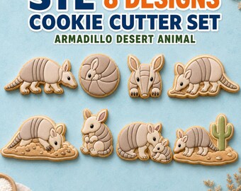 Armadillo Cookie Cutter STL Set, 8 Desert Animal Cutter and Stamp Designs