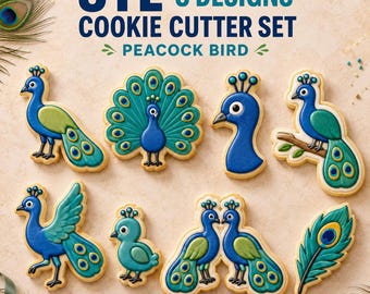 Peacock Cookie Cutter STL Set, 8 Elegant Bird Cutter and Stamp Designs