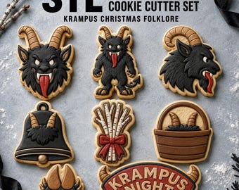 Krampus Cookie Cutter STL Set, 8 Christmas Folklore Cutter and Stamp Designs