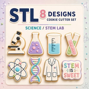 Science Cookie Cutter STL Set, 8 STEM Lab Chemistry Designs, 3D Print Files