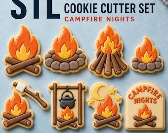 Campfire Cookie Cutter STL Set, 8 Camping Fire Cutter and Stamp Designs
