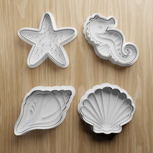 Ocean Cookie Cutter STL Set, 4 Starfish Seahorse Seashell Coastal 3D Print Files Digital Download