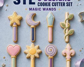 Magic Wand Cookie Cutter STL Set, 8 Witch Wizard Cutter and Stamp Designs, 3D Print Files