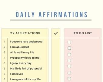Simple Daily 15 Affirmations Worksheet | To Do List Included | Transform Your Life | PDF and Printable | iPad Friendly