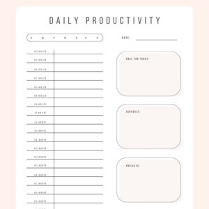 Simple One Page Daily Productivity Planner | Includes 24 Hours | PDF and Printable | One Page Worksheet