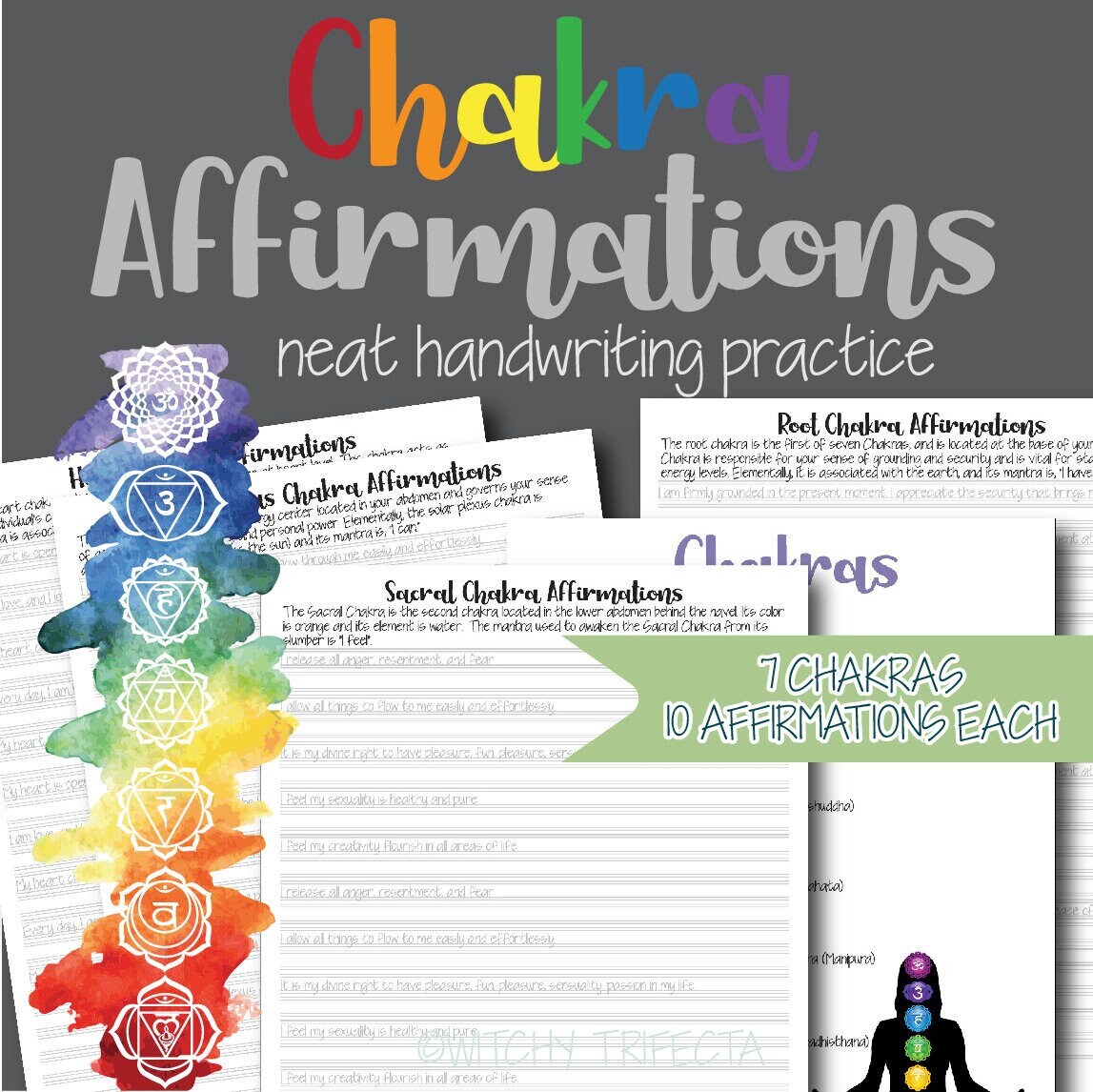 Chakra Affirmations Worksheets: Handwriting Practice (DIGITAL DOWNLOAD ...