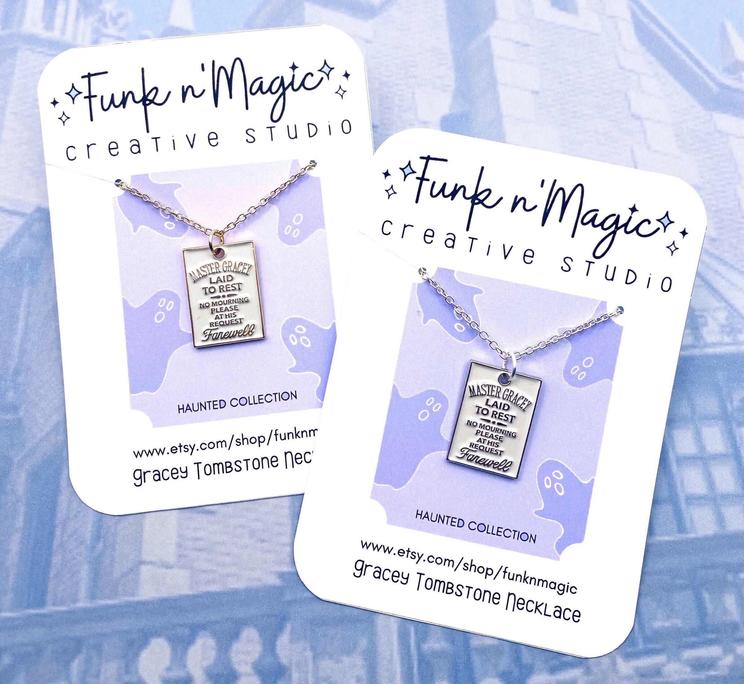 Gracey Tombstone Necklace | Haunted Mansion Inspired | Enamel Charm Necklace | Haunted Mansion Jewelry | Gravestones | Master Gracey | Ghost