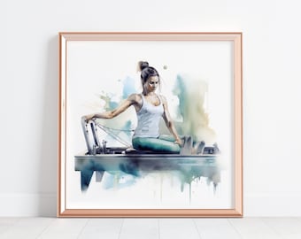 Pilates Watercolor Reformer, Pilates Wall Art, Pilates Studio Decor, Fitness Wall Art