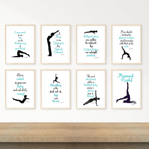 Pilates Wall Art, Joseph Pilates Studio Art, Set of 8 Pilates Quotes, Gift For Mom