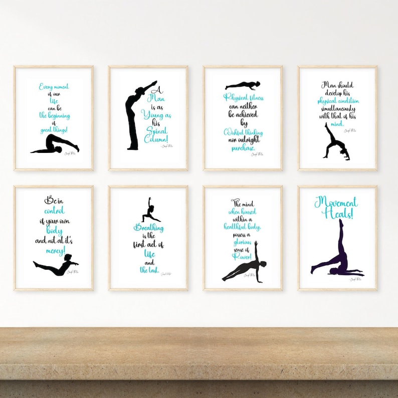 Pilates Wall Art, Joseph Pilates Studio Art, Set of 8 Pilates Quotes, Gift For Mom image 1