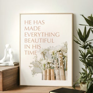 Floral Bible Verse Hanging Sign Christian Home Decor, He Has Made Everything Beautiful, Vintage Wall Art With Scripture, Christian Gift
