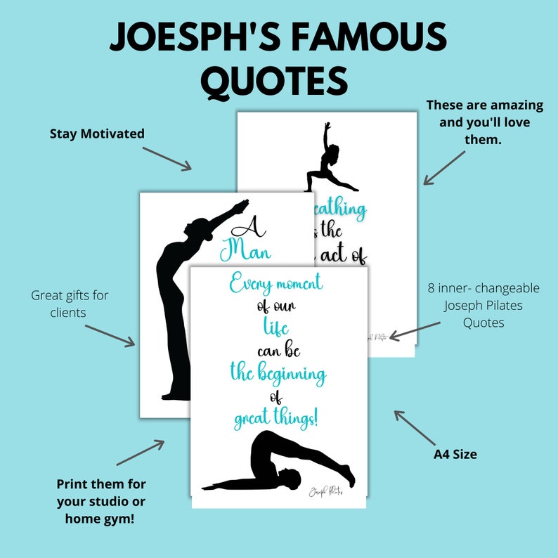 Pilates Wall Art, Joseph Pilates Studio Art, Set of 8 Pilates Quotes, Gift For Mom image 7