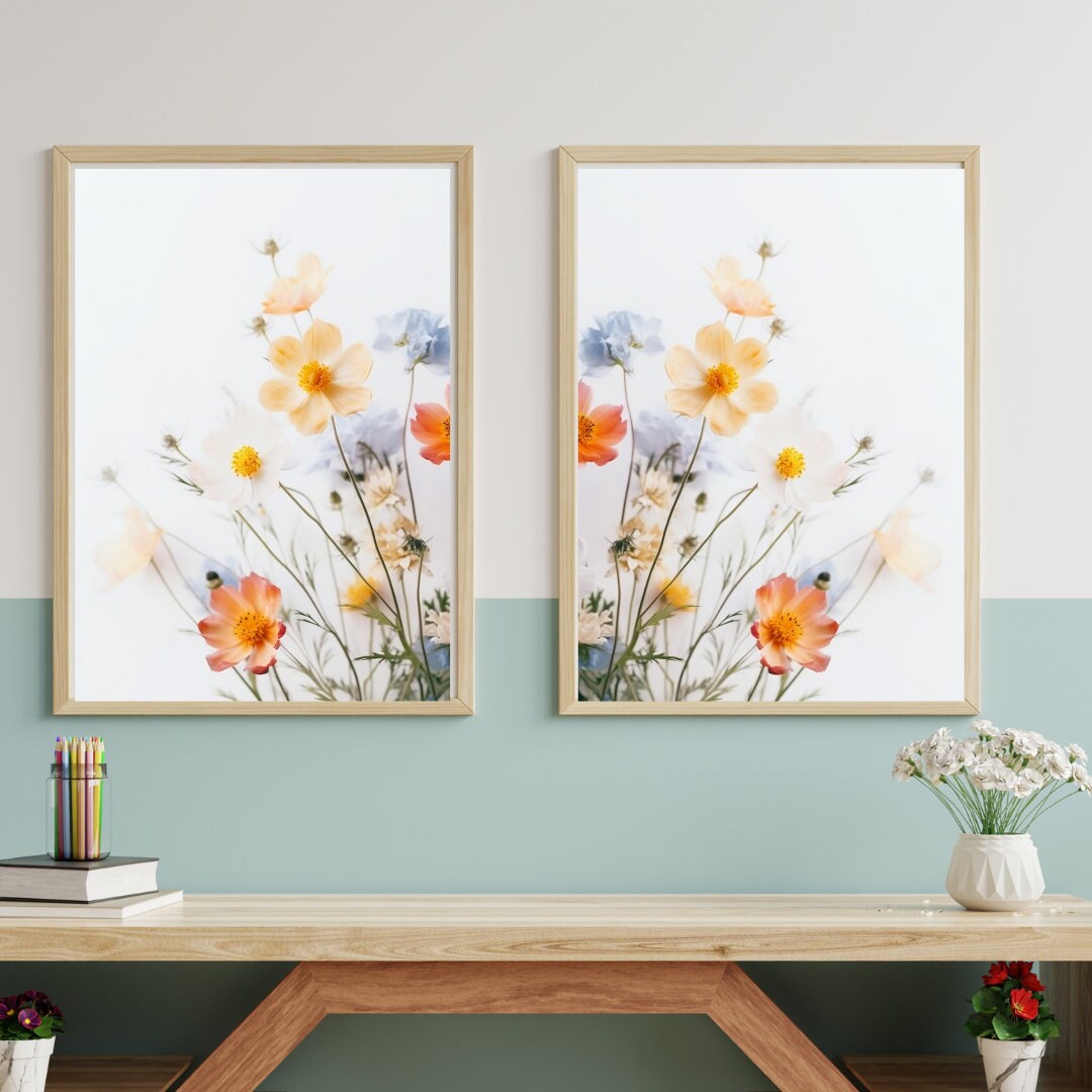 Printable Floral Wall Art Set of 2 Floral Prints Colorful Etsy
