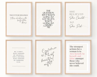 Inspirational Wall Art For Women, Motivational Office Decor, Inspirational Quotes, Set of 6 Quotes, Digital Wall Art Prints
