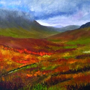 Tarjeta de felicitación en blanco de Autumn Moorland de la pintura al óleo irlandesa original