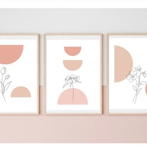 Boho Printable Wall Art Set of 3 - Line Art Flowers