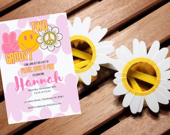 Two Groovy, Second Birthday Party, Boho Birthday, Groovy, Cute, Editable Birthday Invitation