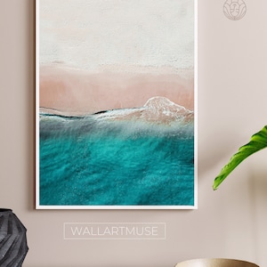 Pink Beach Decor, Coastal Poster, Aerial Beach Photography, Pink Beach Wall Art, Sea Coast, Ocean Wave Print, Water Print, Ocean Wall Art