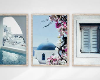 Santorini Greece Print Set, Mediterranean Pastel Wall Art (Digital Download)