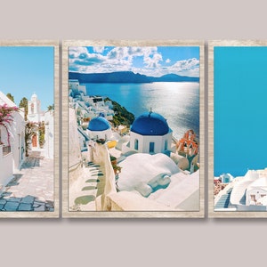 Greece Prints Set of 3 Wall Art Printable, Boho Santorini Gallery Wall Set, Blush Mediterranean Art, Neutral Beach Photography Travel Art