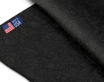 Tooled Faux Leather Western Cowboy, Floral Embossed Vinyl, Craft DIY and Upholstery Textured PU Pleather Fabric