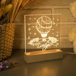 Hot air balloon customizable night light for nursery  Personalized gift for new baby girl with  Custom name night lamp for baby