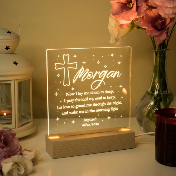 Baptism gift for baby boy, Personalized nursery night light with name, Godson baptism favor from godmother, Kids personalized night light