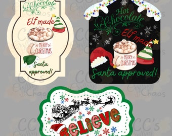 Hot chocolate Christmas PNG files, Believe Christmas file, Gingerbread house hot cocoa label, Hot chocolate labels, Christmas labels, PNG's.