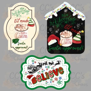 Hot chocolate Christmas PNG files, Believe Christmas file, Gingerbread house hot cocoa label, Hot chocolate labels, Christmas labels, PNG&#39;s.