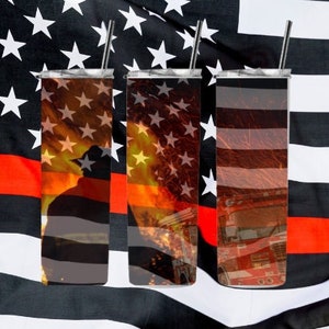 Thin red line flag, Firefighter tumbler wrap, 20oz & 30oz straight skinny wraps, Sublimation waterslide printable vinyl, DIGITAL download