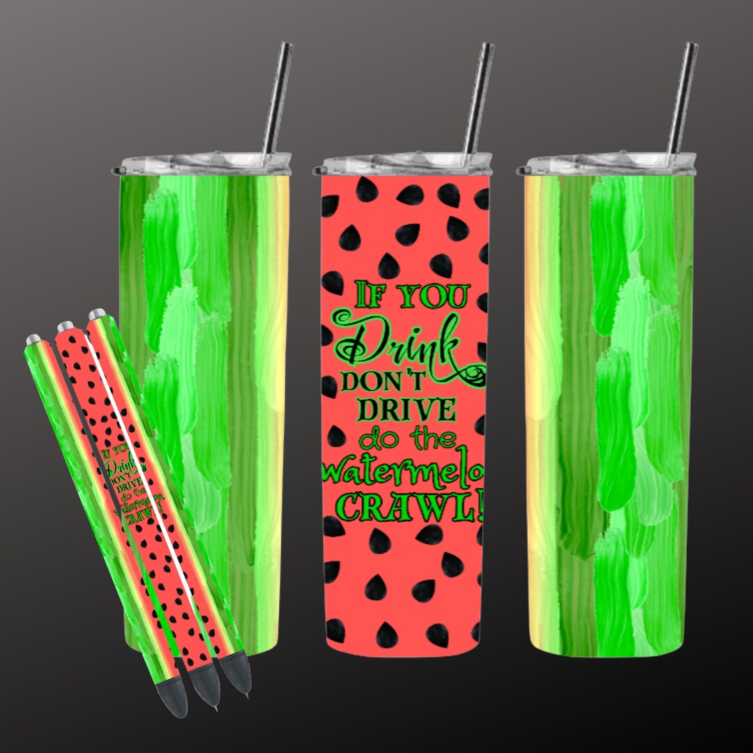 Watermelon Crawl Tumbler & Pen Wraps, Fruit Tumbler Wraps, Watermelon