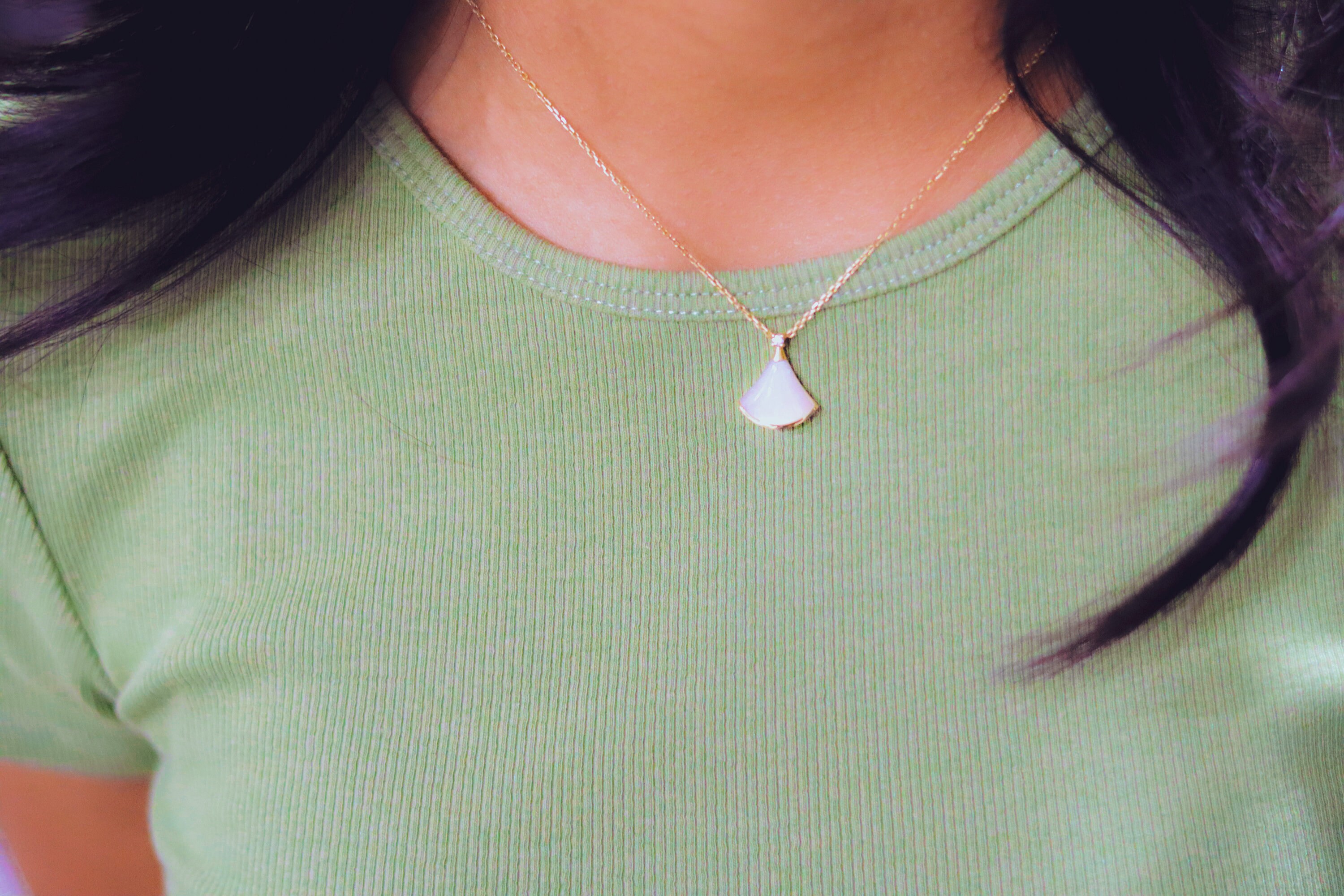 Fans Dream Diamond Necklace 18K Solid Gold Mother of Pearl Jewelry