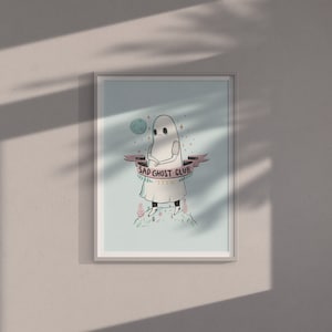 Club de Fantasmas Tristes: Abraza la Oscuridad y Encuentra Consuelo en Nuestro Póster Inquietante, Obra Imprimible de Halloween, Impresión de Fantasmas, Arte Floral de Pared de Fantasmas