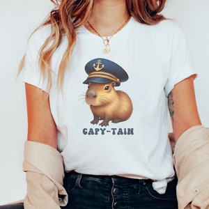 Capybara Shirt, Adorable Capybara Captain, Retro Rodent T-shirt, Funny ...