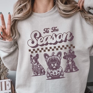 Halloween French Bulldog Sweatshirt, Frenchie Halloween Sweater,Pumpkin Sweatshirt,Halloween Dog Sweatshirt Retro Spooky Season,Frenchie Mom