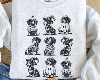 Halloween Sweatshirt, Dachshund Halloween Sweater, Pumpkin Sweatshirt, Halloween Dog Sweatshirt Retro Spooky Season, Weenie Dog, Weiner Dog