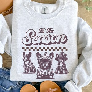 Halloween French Bulldog Sweatshirt, Frenchie Halloween Sweater,Pumpkin Sweatshirt,Halloween Dog Sweatshirt Retro Spooky Season,Frenchie Mom
