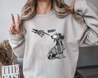 Halloween Sweatshirt, Dachshund Halloween Sweater, Skeleton Sweatshirt, Halloween Dog Sweatshirt Retro Spooky Season, Weenie Dog, Weiner Dog