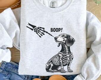 Halloween Sweatshirt, Dachshund Halloween Sweater, Skeleton Sweatshirt, Halloween Dog Sweatshirt Retro Spooky Season, Weenie Dog, Weiner Dog