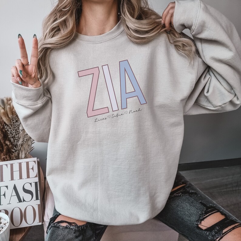 Personalized Italian Zia Aunt Sweatshirt With Kids Names Zia Heart