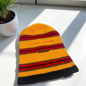 Handmade Crochet Ski Mask – Rasta Striped Balaclava – Yellow, Red, Green & Black