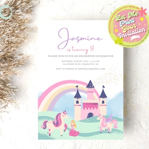 Princess Birthday Invitation,  Unicorn Princess Party Invitation, Rainbow, Unicorn Princess, Castle Invitation, Printable, DIGITAL DOWNLOAD