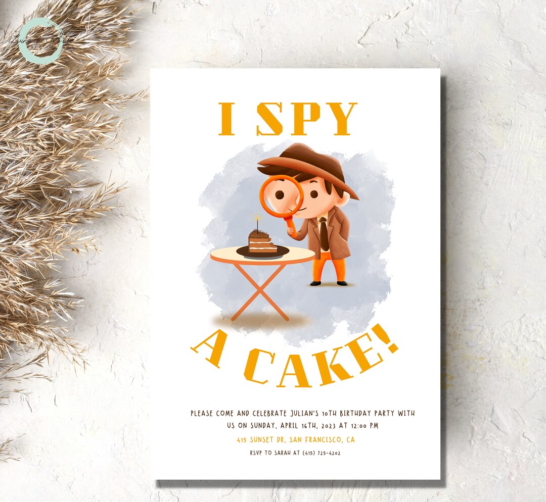 I Spy A Cake Birthday Invitation, Spy Kids Party Invitation, Birthday