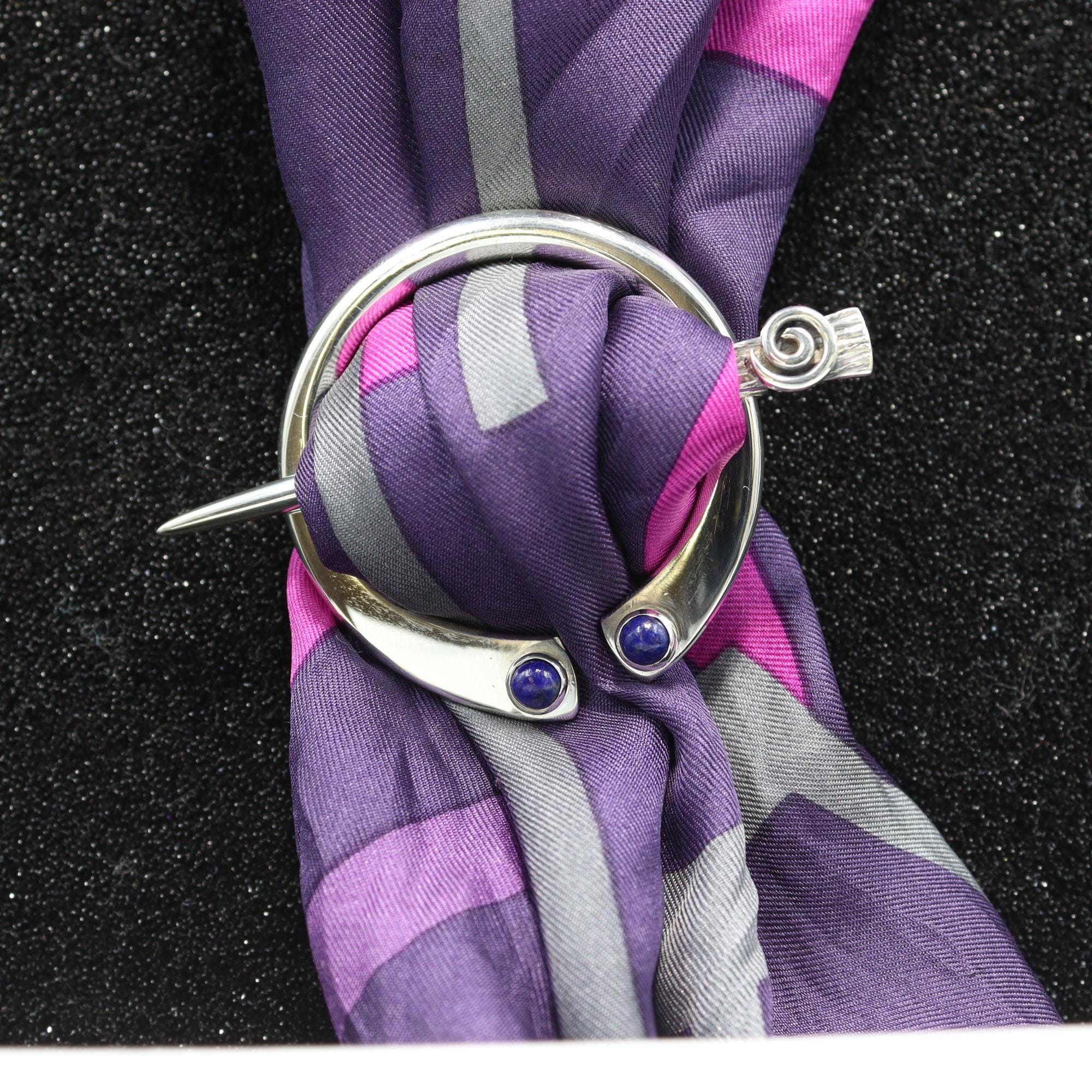 Irish Hand Crafted Scarf or Shawl Pin/Ring made with 92.5 Sterling Silver. Bezel set 4mm Lapis Lazuli. (One Only)