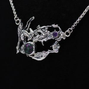 Irische handgefertigte Sterling Silber Splash Halskette 17 "(43 cm) mit Rubin Zoisit und Amethyst Edelstein.
