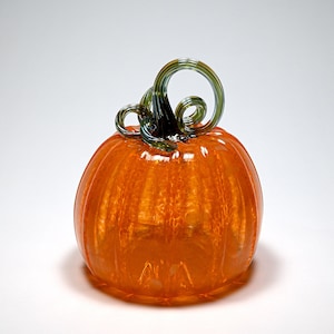 Glass Pumpkin: Semi-Opaque Orange with White Speckles and Shiny Green Stem