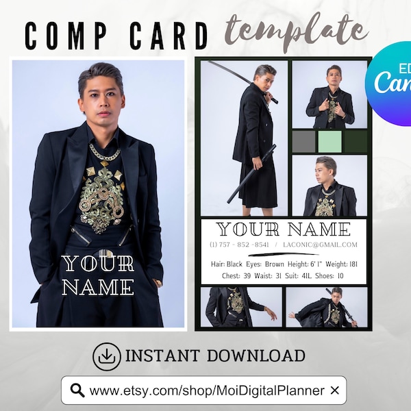 Male Model Comp Card - Etsy