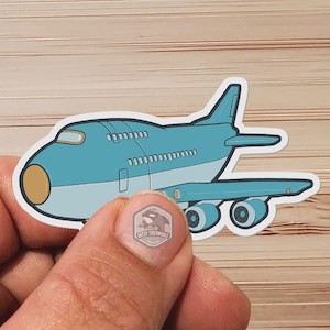 Sticker-  Water Proof Sticker- Airplane - Cartoon Style - vinyl 3&quot;