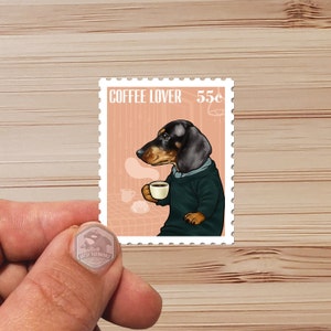 Sticker-  Water Proof Sticker- Dachshund - Coffee - Pet - Portrait - Customizable - vinyl 3"