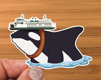 Sticker-  Water Proof - Orca - FERRY - Killer Whale - Washington State -  vinyl 3"